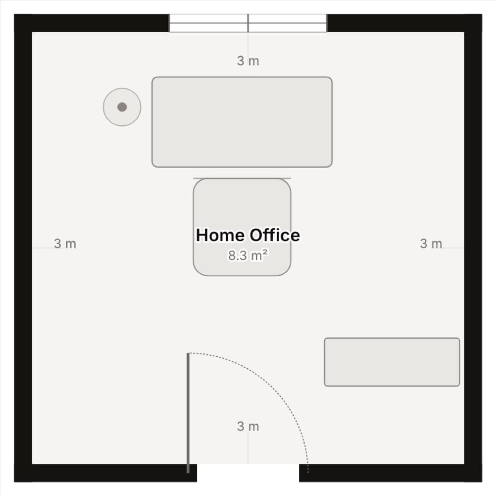 Validated 2D floor plan of a compact home office, extracted by Kansumi